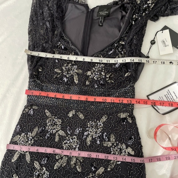 NWT Adrianna Papell Floral Beaded Mermaid‎ Capelet Gown in Gunmetal [SZ 2 ] - Picture 13 of 13